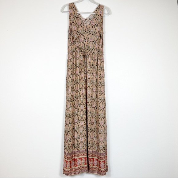Lucky Brand Dresses & Skirts - Lucky Brand Sleeveless V-Neck Floral Boho Maxi Dress Tan Size Medium